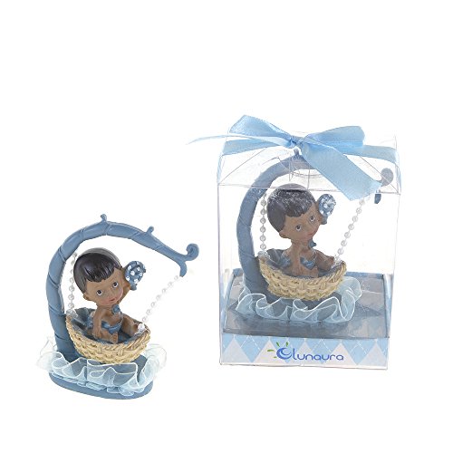 Lunaura Baby Keepsake Set of 12 Boy Black Ethnic Hanging Basket Favors Blue