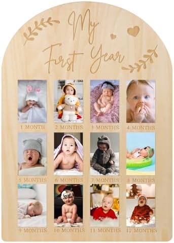 PEUTIER First Year Wood Photo Frame for Baby Keepsakes 17x12 Inch