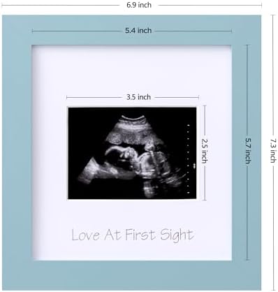 eletecpro Ultrasound Frame with Real Glass and 3 Mats 7x7 Baby Keepsake Frame for 3x4 Sonogram Photo Blue