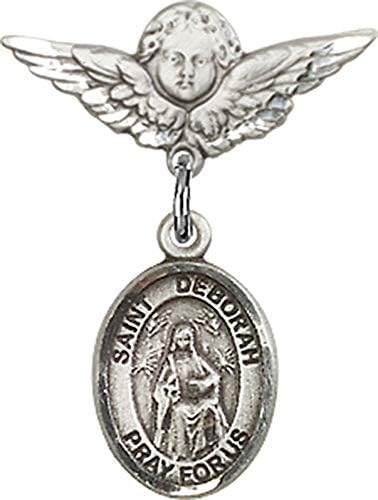 Sterling Silver Baby Badge with St Deborah Angel Pin - Made in USA