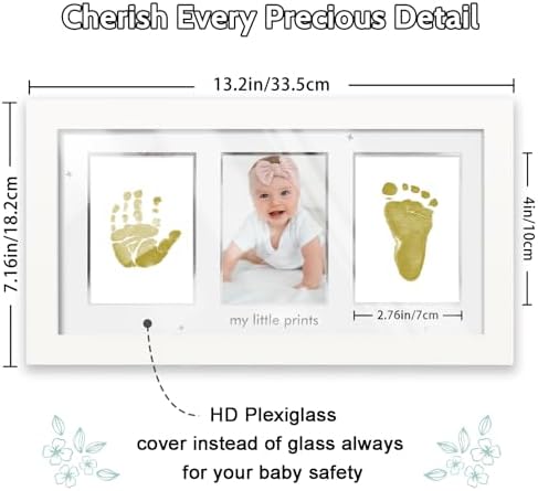 HAMUIERS Baby Hand Footprint Frame with Inkless Pads White Gold