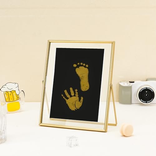 Calculs Baby Keepsake Frame with Ink Pad - Gold Floating Picture Frame for Babys First Year
