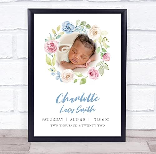 The Card Zoo Floral Baby Birth Details Keepsake Print
