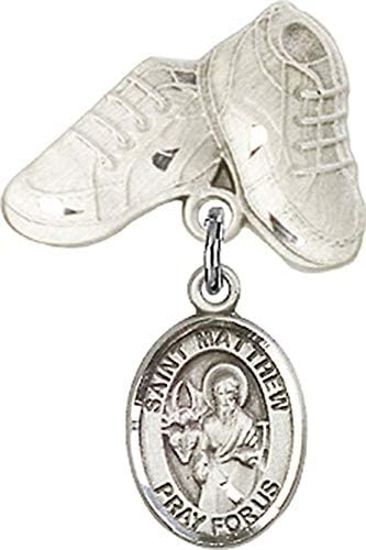 Religious Obsession Baby Badge with St Matthew and Baby Boots Pin