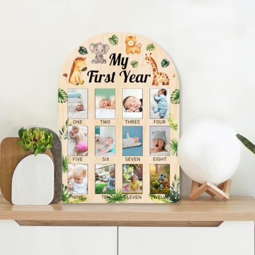 ORIGACH 12-Month Baby Growth Photo Frame with Jungle Animals
