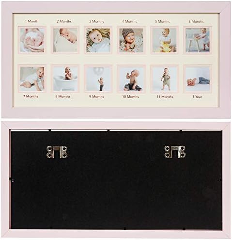 Wood Side Orbis First Year Baby Keepsake Frame with 12 Slots - Pink