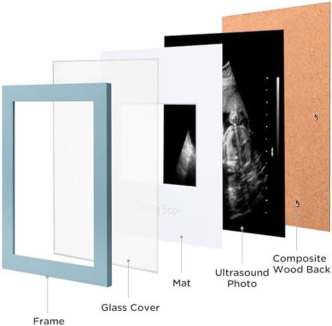 eletecpro Ultrasound Frame with Real Glass and 3 Mats 7x7 Baby Keepsake Frame for 3x4 Sonogram Photo Blue