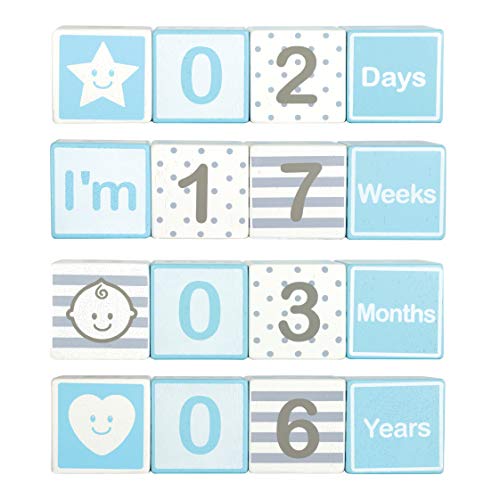 Im Solid Wood Milestone Blocks for Baby Growth 4 Pcs Blue