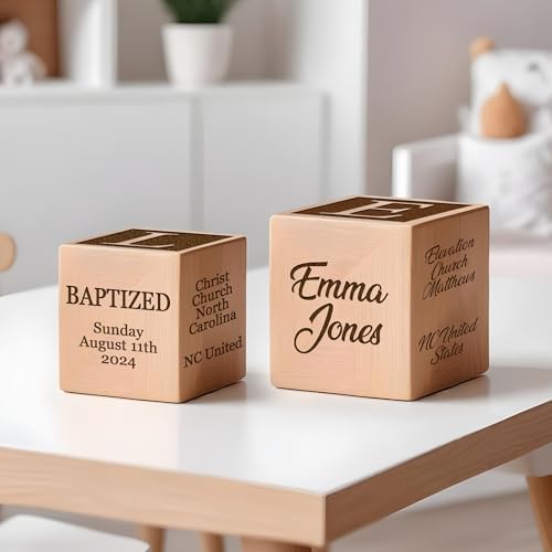 Personalized Baby Baptism Wood Block Custom Laser Engraved Gifts for Boys Girls
