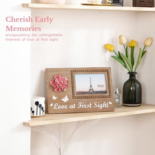 BAYSBAI Wooden Sonogram 4x6 Photo Frame with Rustic Pink Flower
