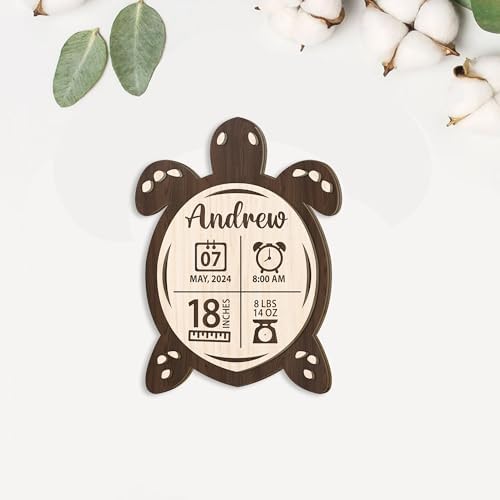 Mondily Baby Birth Announcement Sign with Sea Turtle Shape