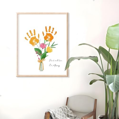 Poranlem Baby Handprint Floral Bouquet Wall Art Print
