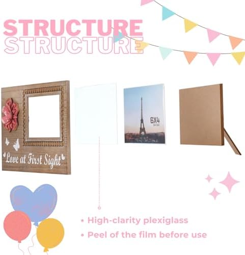 BAYSBAI Wooden Sonogram 4x6 Photo Frame with Rustic Pink Flower