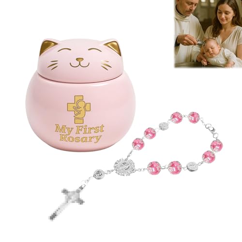 My First Rosary with Pink Ceramic Box Catholic Baptism Gift