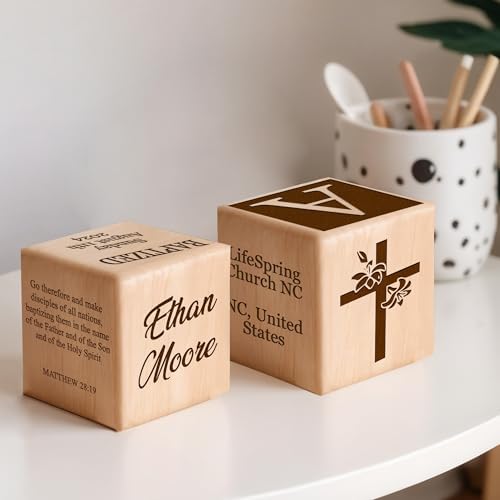 Personalized Baby Baptism Wood Block Custom Laser Engraved Gifts for Boys Girls