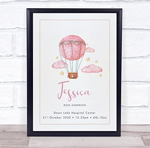 The Card Zoo New Baby Birth Details Christening Nursery Pink Air Balloon Keepsake Gift Print