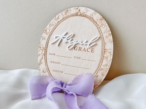 Personalized Baby Name Sign with Pink Bow and Floral Design