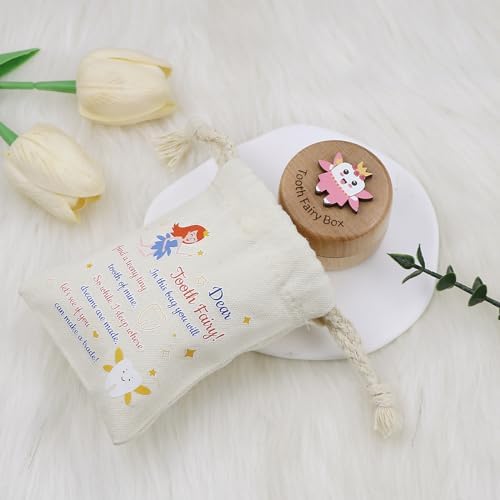Tooth Fairy Box with Pouch - Pink 3D Wooden Keepsake