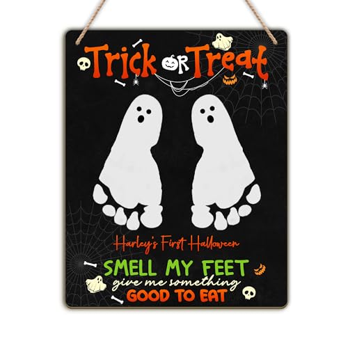 Babys First Halloween Footprint Wooden Sign