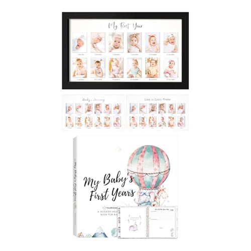 KeaBabies 12-Month Baby Photo Frame with 90-Page Memory Book