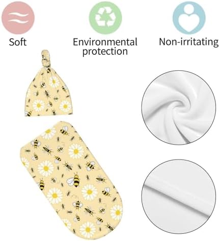 Lcokin Cute Bee Swaddle Blanket Set with Beanie Hat
