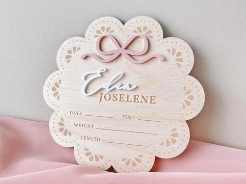 Personalized Baby Birth Announcement Sign with Scalloped Floral Design 1