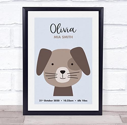 New Baby Birth Details Cute Dog Face Keepsake Print Gift
