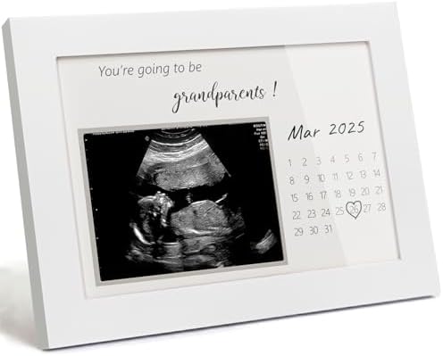Pregnancy Announcement Frame for Grandparents Sonogram Keepsake White Wooden Frame