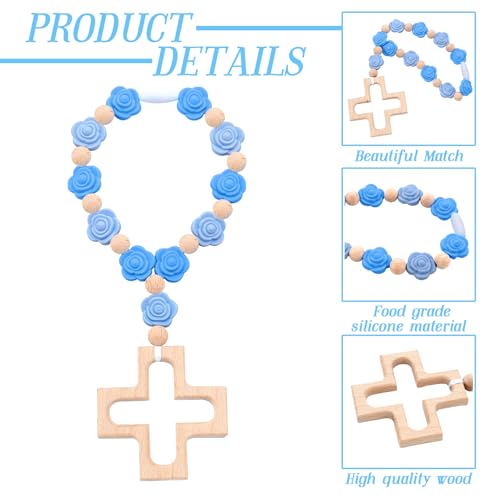 Landical Cross Baptism Silicone Rosary Baby Shower Gift Rose Blue