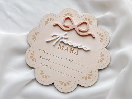 Personalized Baby Birth Announcement Sign with Scalloped Floral Design 1