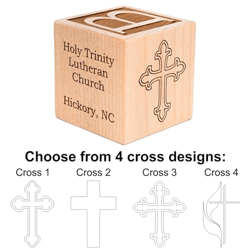 Palmetto Wood Shop Baptism Baby Block - Custom Engraved Handcrafted in the USA 3 Sizes 3 Colors