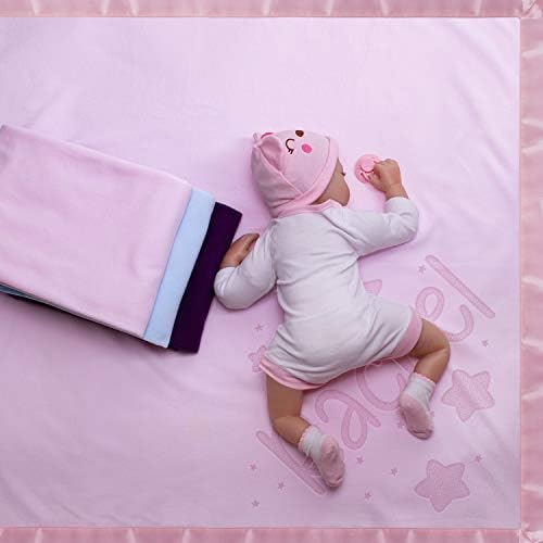 Be Burgundy Personalized Baby Blanket with Name - 36x36 in Satin Trim Fleece Pink - Stars