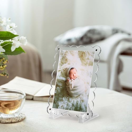 Mlatnod 2 Pack Magnetic Clear Acrylic Scalloped Ultrasound Frames with Stand