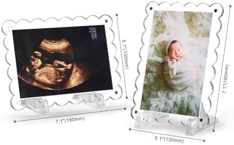 Mlatnod 2 Pack Magnetic Clear Acrylic Scalloped Ultrasound Frames with Stand
