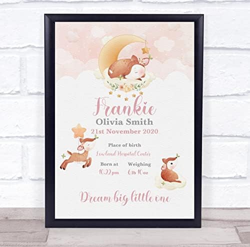 New Baby Birth Details Christening Watercolour Deer Keepsake Print