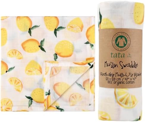 TATA AMG Organic Muslin Cotton Swaddle Blanket 47x47 Inches for Newborns