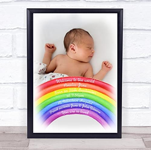 Rainbow Photo Birth Details Keepsake Gift Print