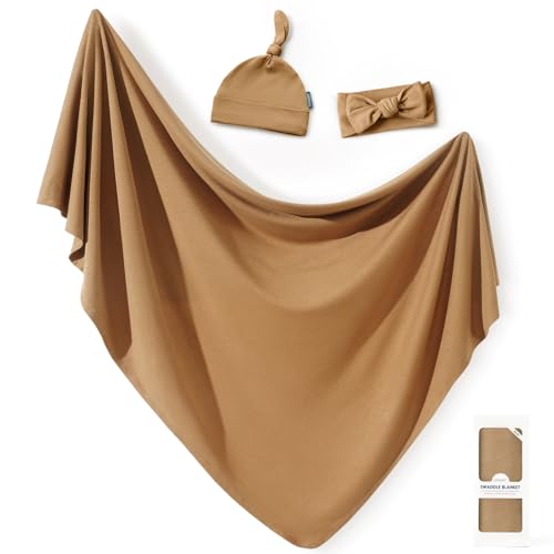 GRSSDER Newborn Swaddle Blanket Set 33x44 with Headband and Beanie