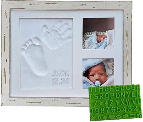 Baby Mushroom Farmhouse Hand Footprint Frame Kit - Rustic 9x11 Distressed Wood