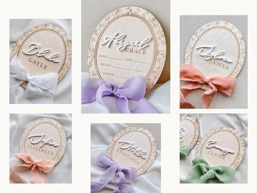 Personalized Baby Name Sign with Pink Bow and Floral Design