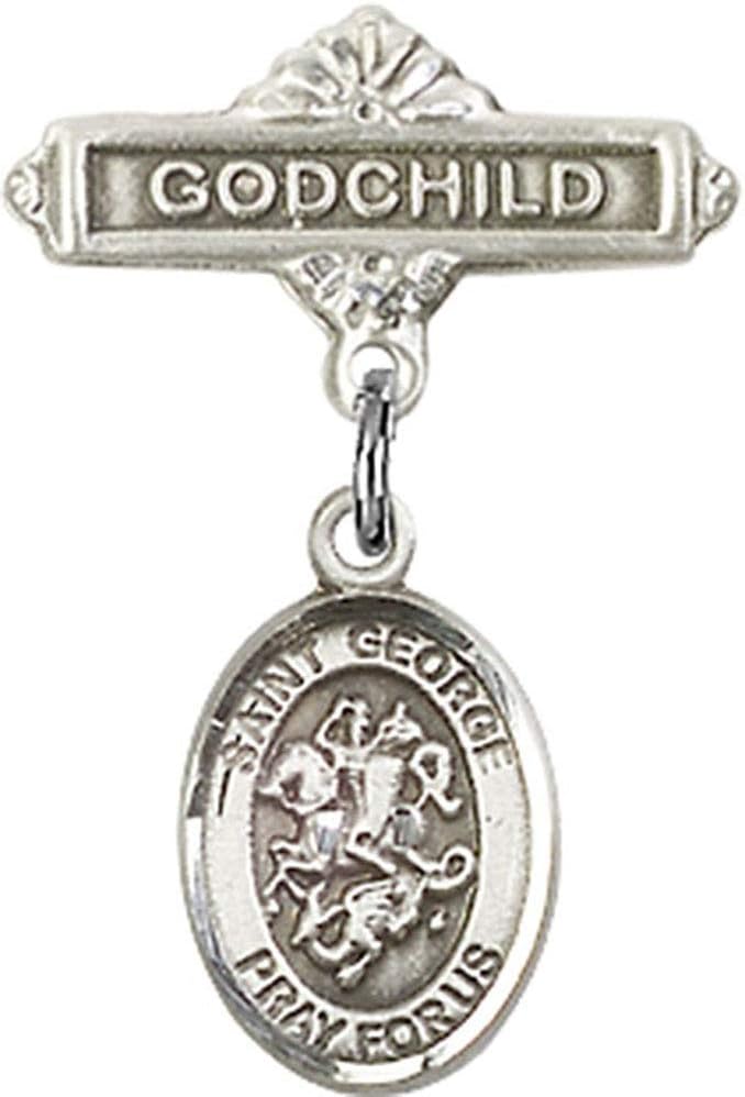 Sterling Silver Baby Badge with St George Charm and Godchild Pin