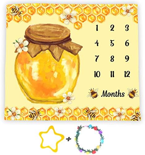 Bees Theme Baby Milestone Blanket - Soft Flannel Honey Jar Design