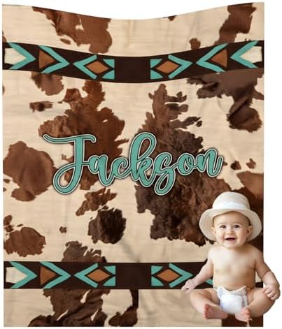 Personalized Baby Blanket with Cow Print - Custom Name Keepsake for Newborns