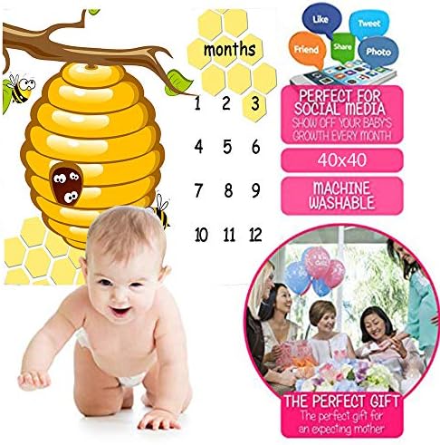 F-FUN SOUL Honeycomb Baby Milestone Blanket 48x40in 1