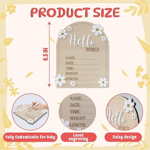 Hello World Baby Birth Stats Sign Wood Engraved