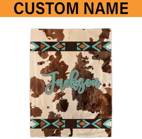 Personalized Baby Blanket with Cow Print - Custom Name Keepsake for Newborns