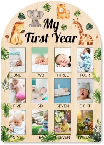 ORIGACH 12-Month Baby Growth Photo Frame with Jungle Animals