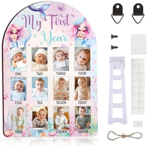 Mermaid First Year Photo Frame Purple Wooden Keepsake