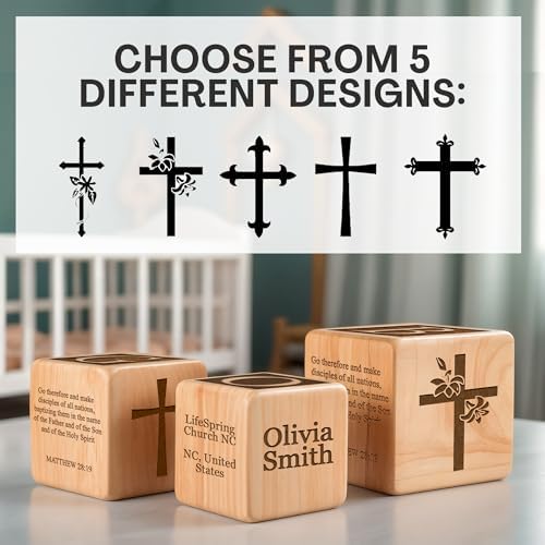 Personalized Baby Baptism Wood Block Custom Laser Engraved Gifts for Boys Girls