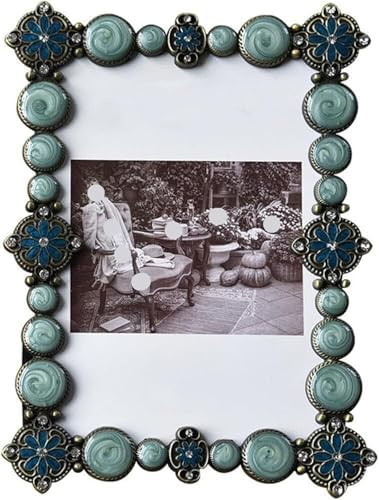 Vintage Metal Photo Frame with Diamonds and Velvet Back